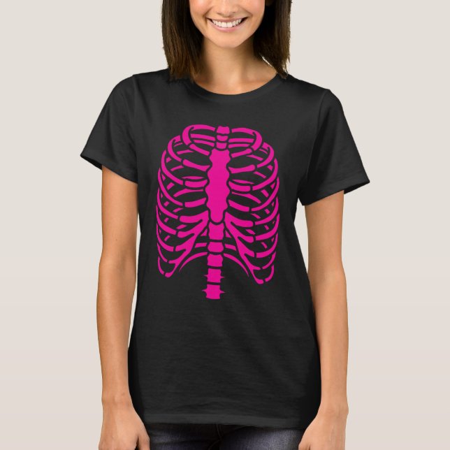 Camiseta Fun Guay rosado Skelett Rib Cage Halloween (Anverso)