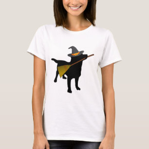 Camiseta Fun Halloween Black Lab Dog Cute Witch Gorra Broom