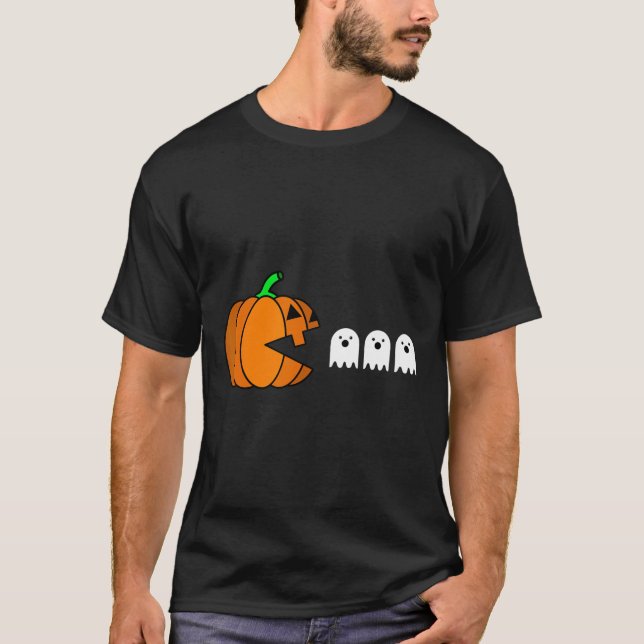 Camiseta Fun Halloween Calabaza comiendo fantasma (Anverso)