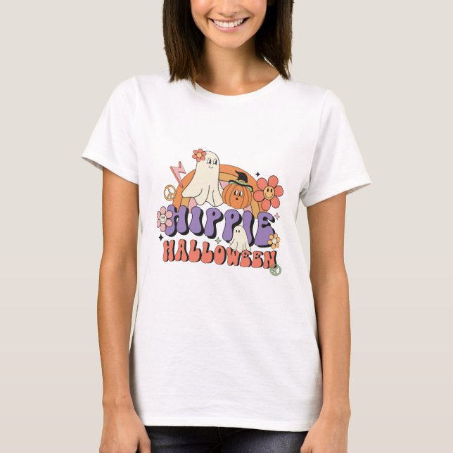 Camiseta Fun Halloween Designs Hippie Halloween Retro (Anverso)