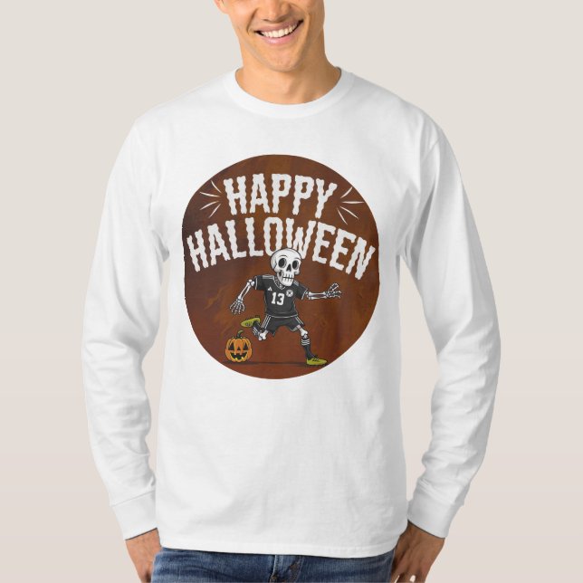 Camiseta Fun Halloween Skeleton Soccer T-Shirt Design (Anverso)