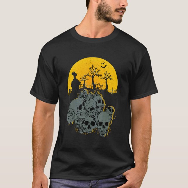 Camiseta Fun Halloween Skull Ghost Heads Moon Costume Niños (Anverso)