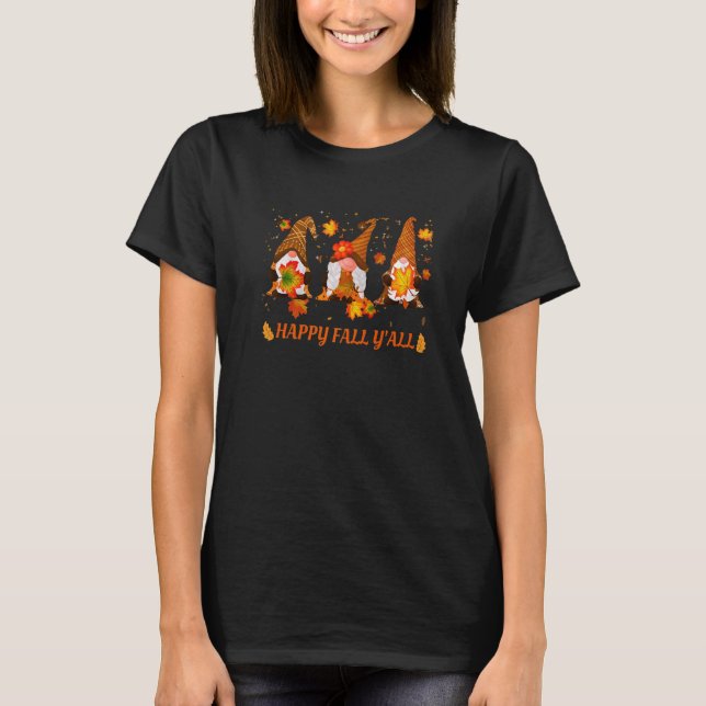 Camiseta Fun Happy Fall Y'all Gnomes Autumn (Anverso)