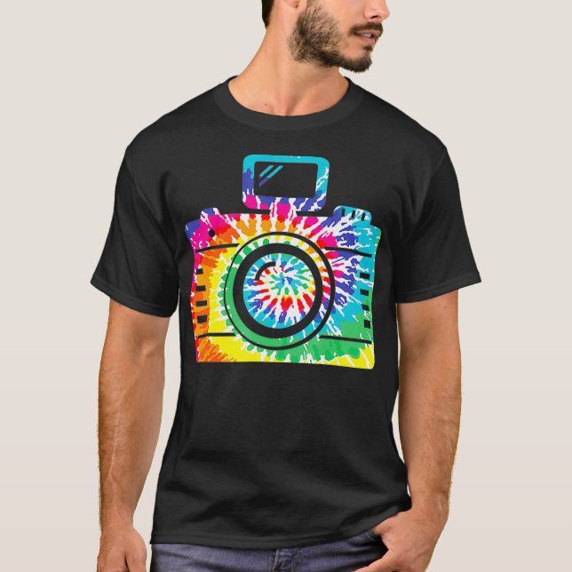 Camiseta Fun Hippie Rainbow Retro Cámara Tie Dye Fotografía (Anverso)
