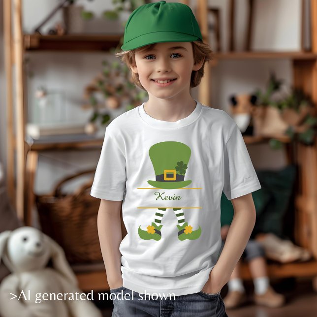Camiseta Fun Leprechaun Gorra Diseño Personalizable Niño (Fun Leprechaun Hat Design Customizable Boy T-Shirt)