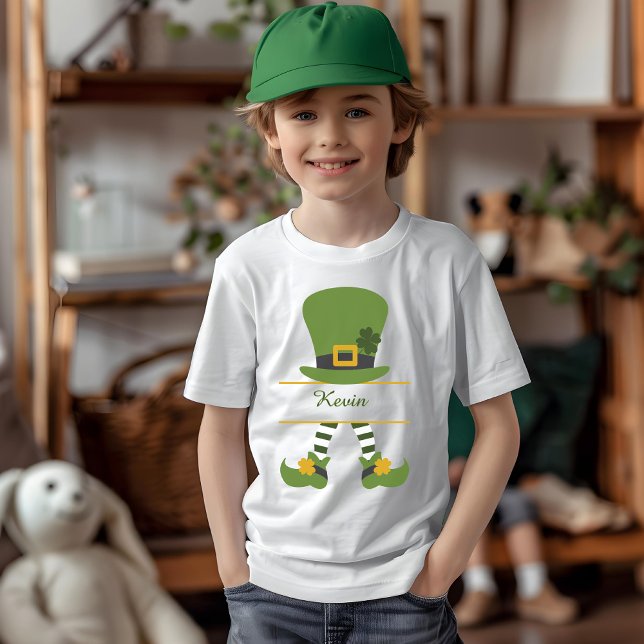 Camiseta Fun Leprechaun Gorra Diseño Personalizable Niño (Fun Leprechaun Hat Design Customizable Boy T-Shirt)