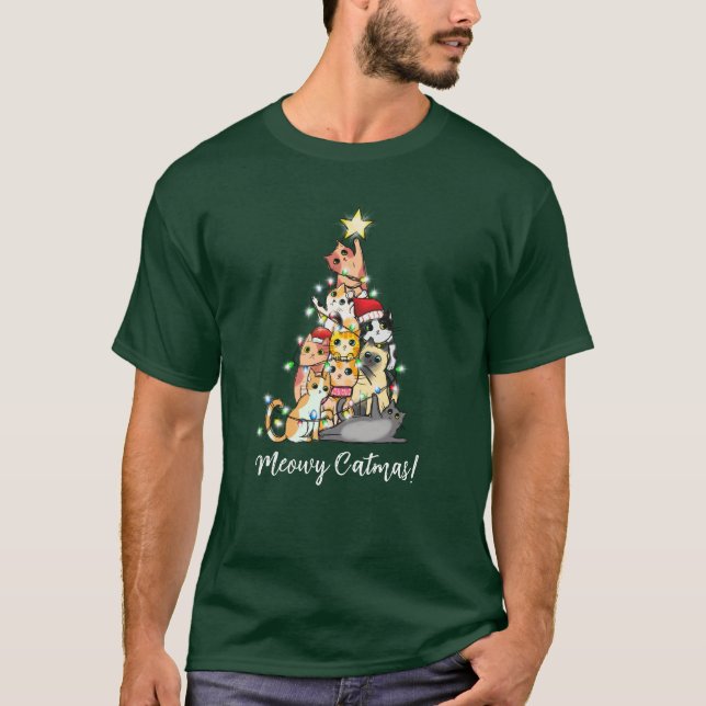Camiseta Fun Meowy Catmas Cat Árbol de Navidad (Anverso)