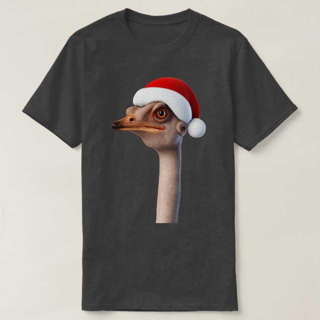 Camiseta Fun Ostrich Weating Santa Hat Animal Humor (Diseño del anverso)