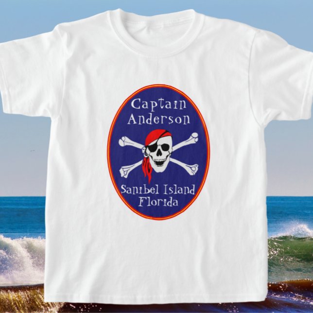 Camiseta Fun Sanibel Island FL Pirate con nombre de niño (Subido por el creador)