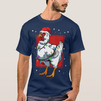 Camiseta Fun Santa Cute celebra con luces de pollo Chris