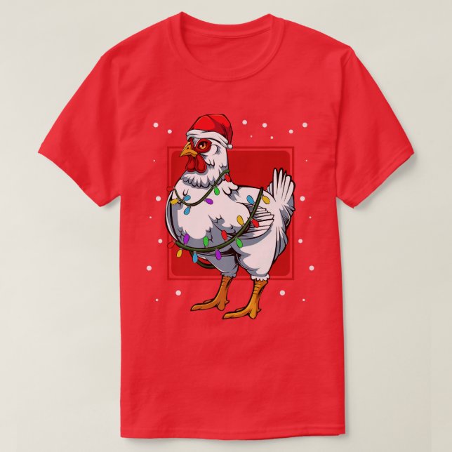 Camiseta Fun Santa Cute celebra con luces de pollo Chris (Diseño del anverso)