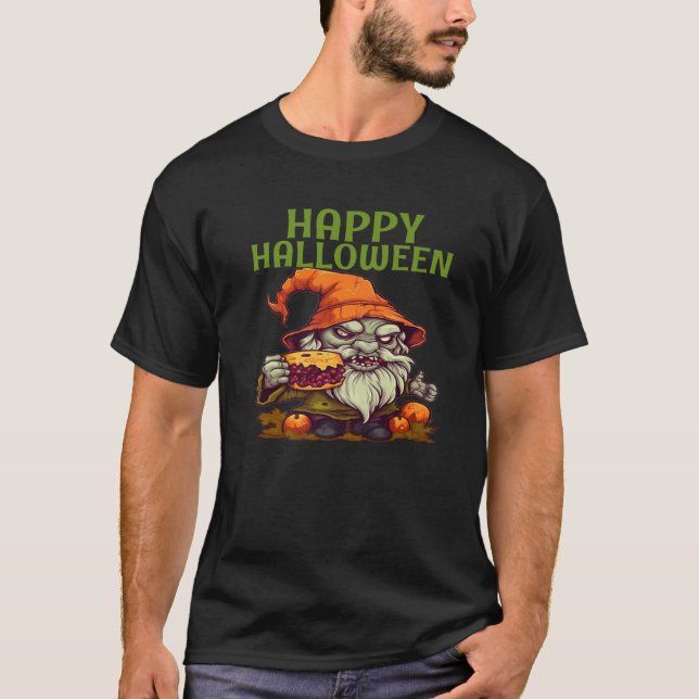 Camiseta Fun Scary Zombie Gnome Eating Candy Gnomes Happy H (Anverso)