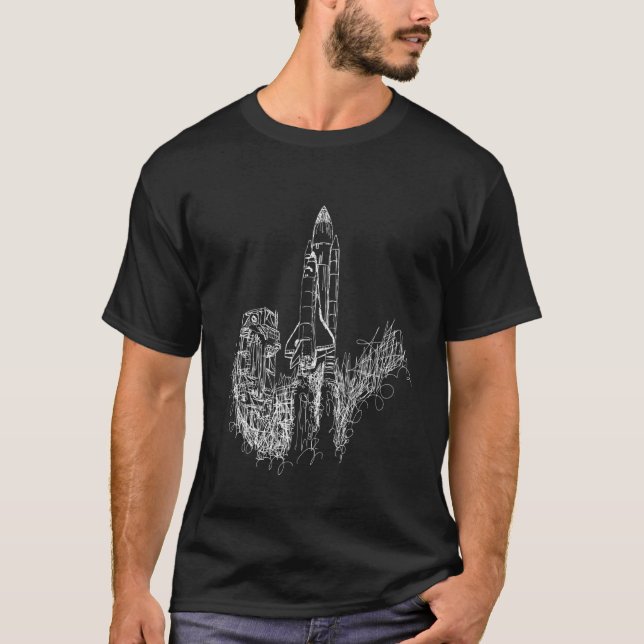 Camiseta Fun Sci Space Shuttle Lanzamiento Doodle Sket (Anverso)