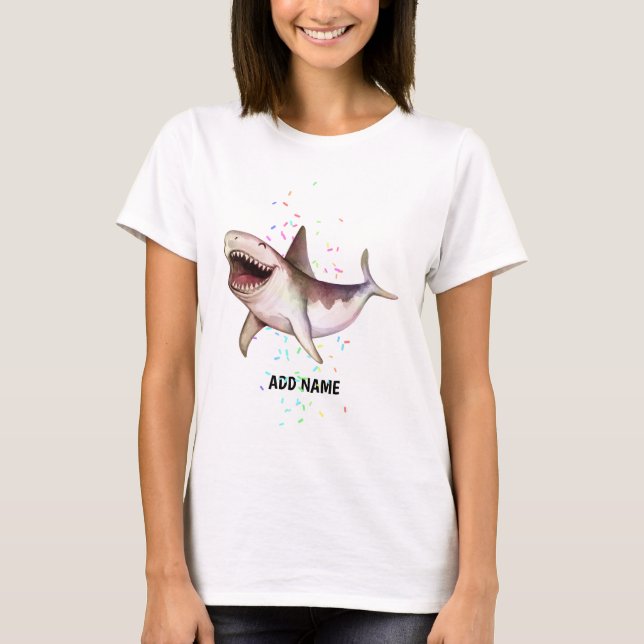 Camiseta Fun SHARK regalo ilustrado Añadir nombre acuarela (Anverso)