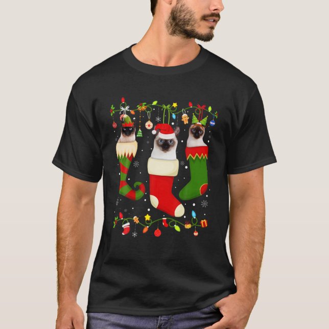 Camiseta Fun Siamese Stocking Christmas Light Socks Xmas (Anverso)
