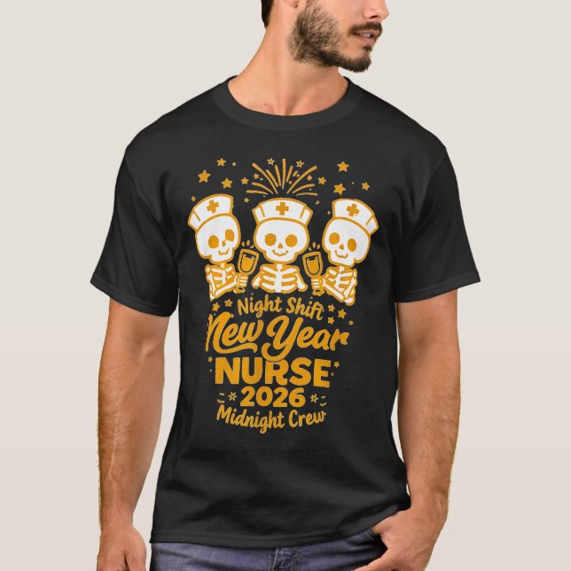 Camiseta Fun Skeleton Er Icu Nurse Night Shift Crew New Yea (Anverso)