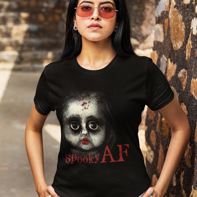 Camiseta Fun Spooky AF Gótico espeluznante Doll Face Hallow (Subido por el creador)