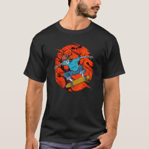Camiseta Fun Spooky SK8R Skeleton Bats Y Diseño De Gatos Ne
