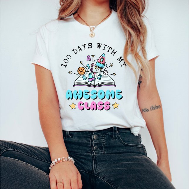 Camiseta  Fun Teacher 100 Days with My Awesome Class (Subido por el creador)