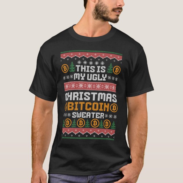 Camiseta Fun UGLY NAVIDADES BITCOIN Faux Knit Pattern (Anverso)