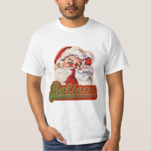 Camiseta Fun Vintage Whimsical Santa Believe