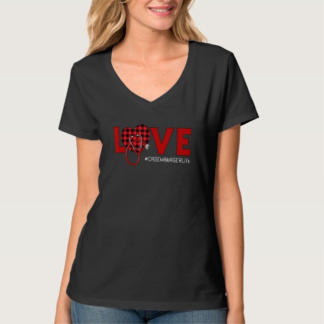 Camiseta Funda Gerente Enfermera Plaid Red Love Heart Steth (Anverso)