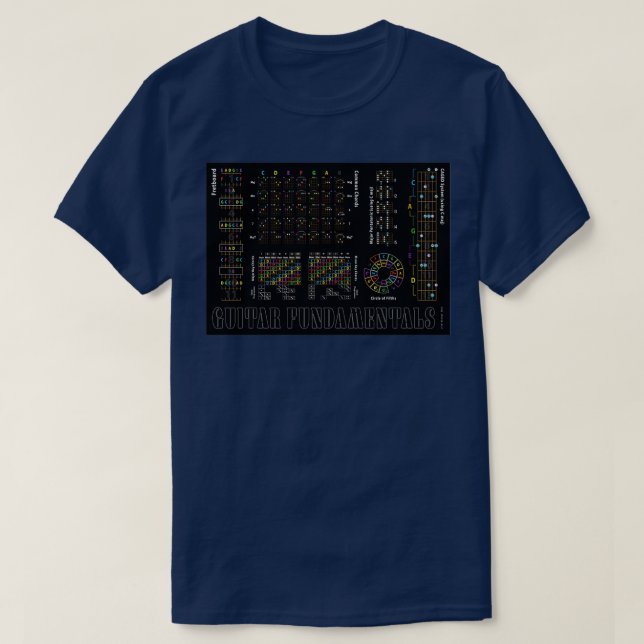 Camiseta Fundamentos de guitarra acordes 5° Fretboard CAGED (Diseño del anverso)