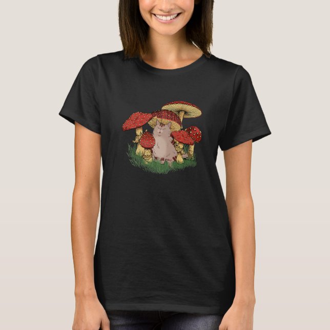 Camiseta Fungus Magic Psilocybin Mushrooms Cat Hippie (Anverso)
