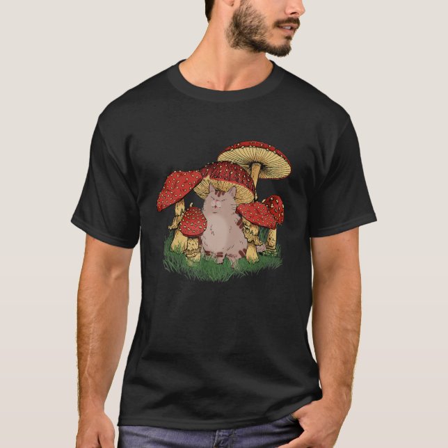 Camiseta Fungus Magic Psilocybin Mushrooms Cat Hippie   (Anverso)
