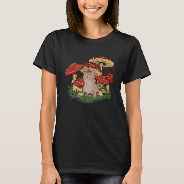 Camiseta Fungus Magic Psilocybin Mushrooms Cat Hippie   (Anverso)
