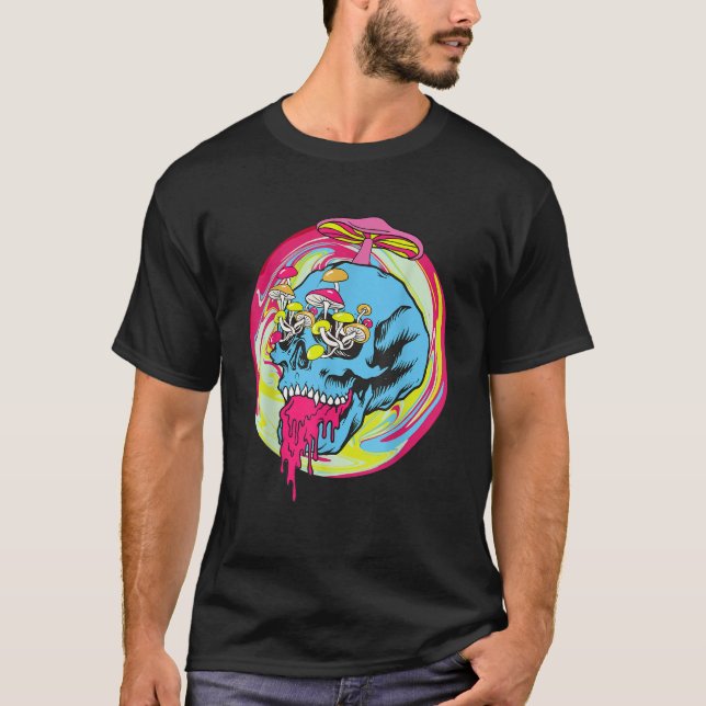Camiseta Fungus Magic Psilocybin Mushrooms Tie Dye Skull (Anverso)