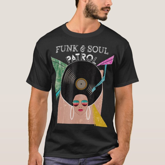 Camiseta FUNK SOUL PATROL 70's 80s Afro gráfico de época (Anverso)