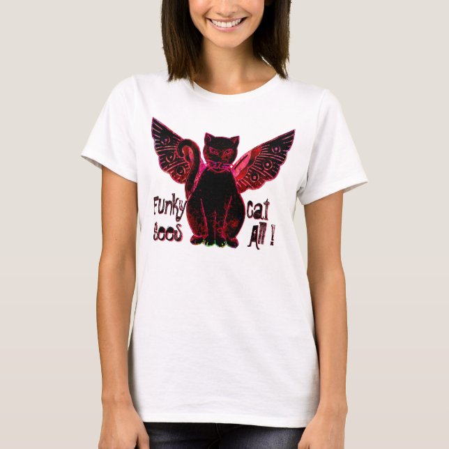 Camiseta Funky Cat Black (Camiseta de manga larga para dama (Anverso)