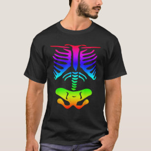 Camiseta Funky Colorful Rainbow Skeleton Cage Halloween