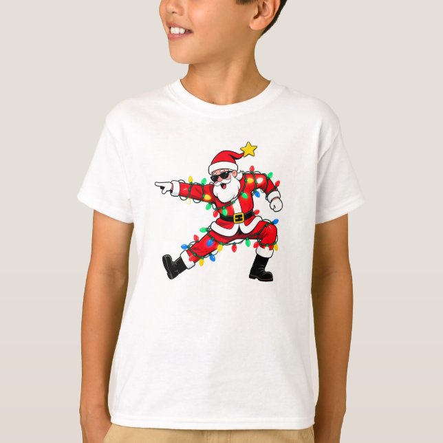 Camiseta Funky Dabbing Santa Tangled In Lights (Anverso)
