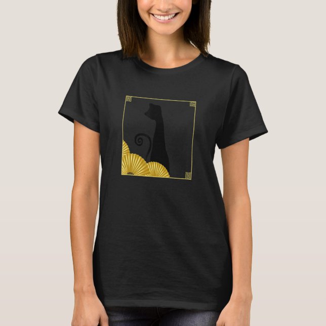 Camiseta Funky East Asian Style Black Cat in Frame with Gol (Anverso)