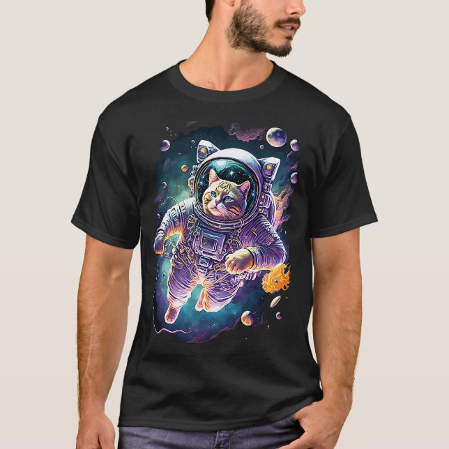 Camiseta Funky espacio cósmico gato gato astronauta gato gr (Anverso)