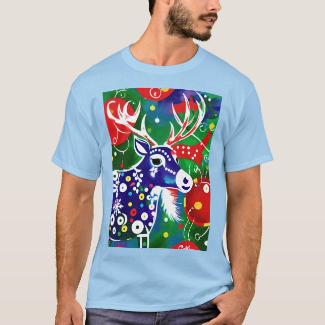 Camiseta Funky Folk Art Christmas Reindeer (Anverso)