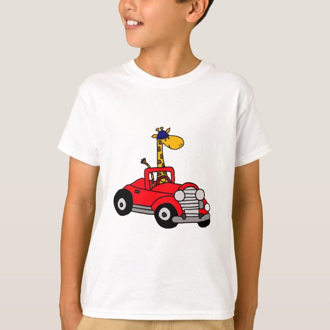 Camiseta Funky Giraffe conduciendo Red Convertible (Anverso)