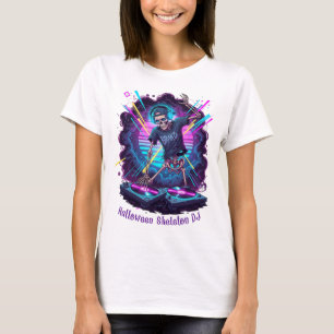 Camiseta Funky Halloween Skeleton DJ con Vib de música Haun
