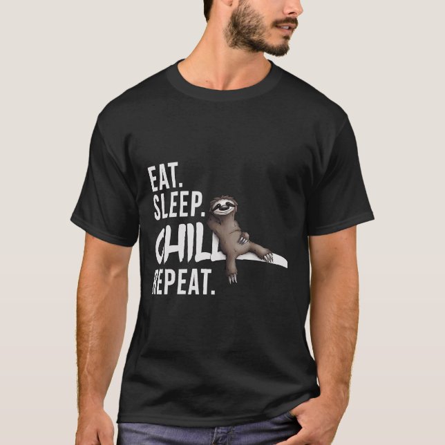 Camiseta Funky Relajado Lazy Sloth Eat Sleep (Anverso)