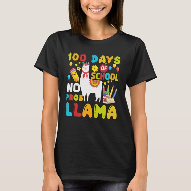 Camiseta Funny 100 Days Of School No Prob-llama Llama Schoo (Anverso)