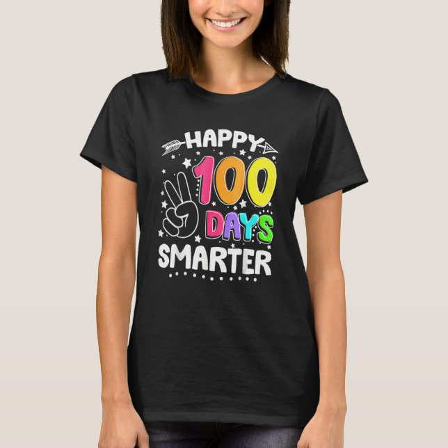 Camiseta Funny 100 Days Smarter Happy 100th Day Of School S (Anverso)