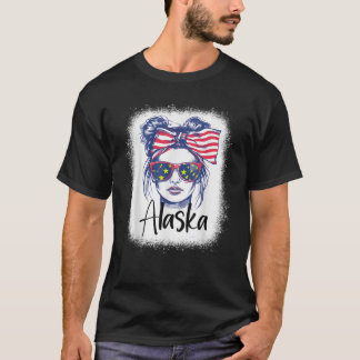 Camiseta Funny 4 De Julio Messy Bun Alaska Chica Del Estado