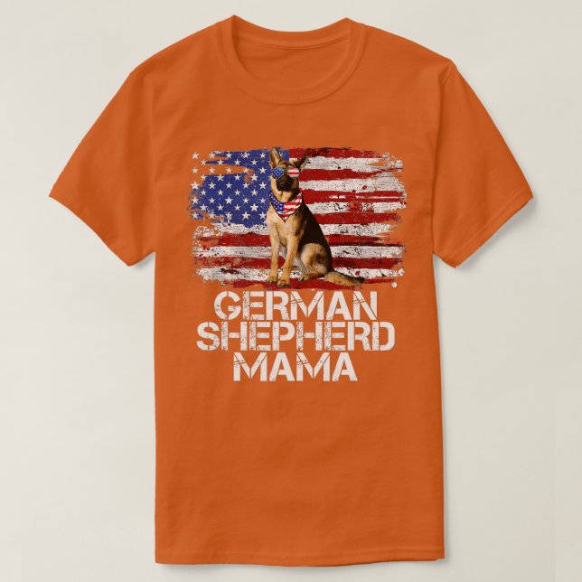 Camiseta Funny 4th July German Shepherd MAMA AMERICAN FLAG  (Diseño del anverso)