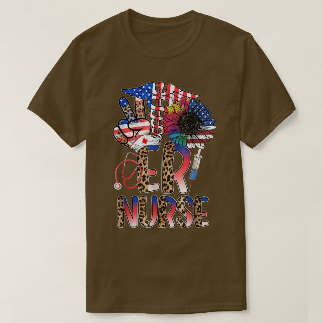 Camiseta Funny 4th of July Leopard Sunflower Er Nurse Ameri (Diseño del anverso)