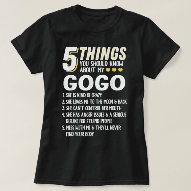 Camiseta Funny 5 cosas Abuela Gogo Gift Idea (Diseño del anverso)