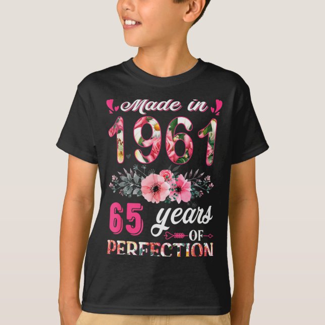 Camiseta Funny 65 Years Old Made In 1961 Floral 65th Birthd (Anverso)