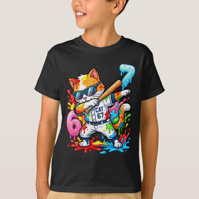 Camiseta Funny 67 Baseball Dabbing Cat 6 7 Dripng Ice Cream (Anverso)
