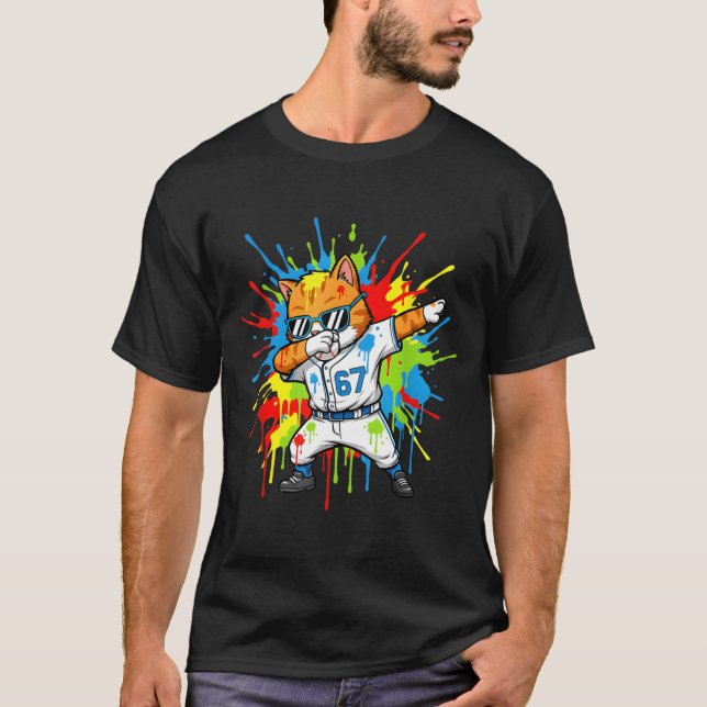Camiseta Funny 67 Baseball Dabbing Cat 6 7 Dripng Ice Cream (Anverso)